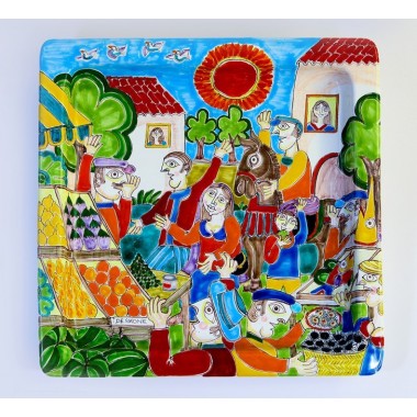Sicilian handmade ceramic Squared Plate DS Market PQ37DS-4 Sicilian handmade ceramic Squared Plate DS Market PQ37DS-4